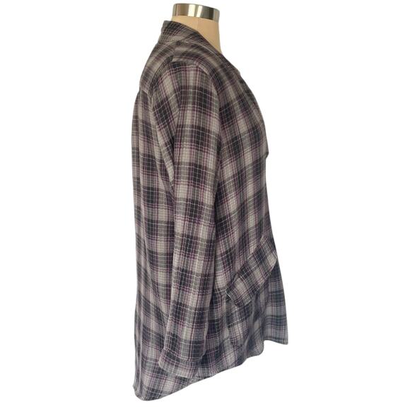 Natural Life Cotton Flannel Tunic Top Purple Gray Plaid Size MEDIUM Pockets Boho - Picture 5 of 9